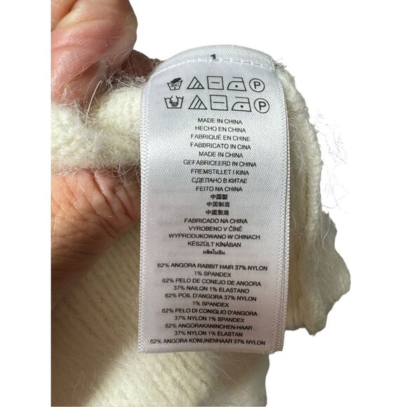 Michael Kors White Short Sleeve Pullover Sweater Size S Rabbit Hair Ribbed Knit - Picture 7 of 10